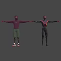Game Movie Characters 3D Models Purple Hoodie Green Shorts Black and Red Suit Arms Outstretched