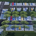Eco Friendly Parking Lot Design With Trees Parked Cars And Green Spaces