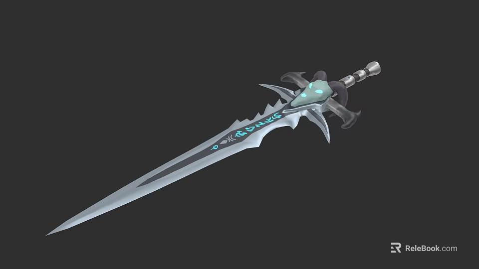 Ornate Fantasy Sword With Glowing Blue Accents And Intricate Design Details 3d model 
