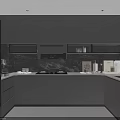 Modern Kitchen Interior With Dark Cabinets Marble Backsplash Stove And Appliances 3d model