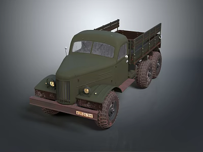 Vintage Olive Green Military Truck With Open Cargo Bed And Six Wheels 3d model