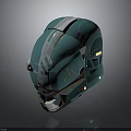 Futuristic Teal Weapon With Mechanical Structure Yellow Triangular Symbol And Metallic Finish