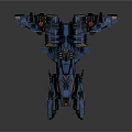 Futuristic Blue And Orange Sci Fi Spaceship Model With Detailed Wings And Engines