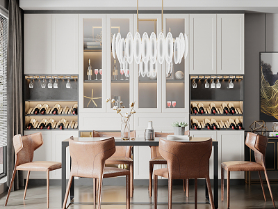 Light Luxury Restaurant Dining Table and Chair Wine Cabinet model