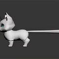 Cute White Cat Character Design 3D Model With Pink Ears And Blue Eyes