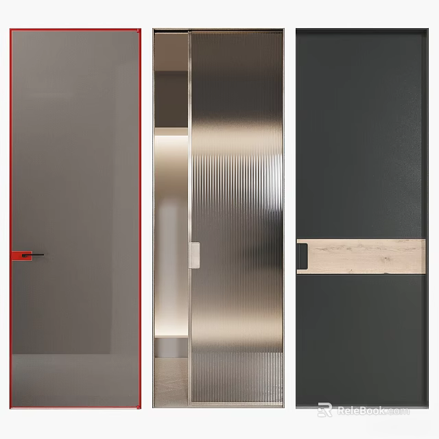 Modern Sleek Hinged Door Design With Metallic Frame And Frosted Glass Panel 3d model 