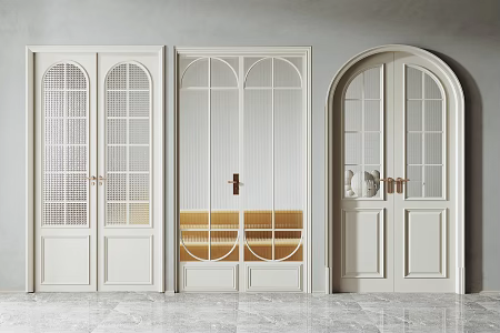French style glass double door kitchen and bathroom door double door art glass carved glass 3d model