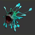 Colorful Abstract Creature With Shiny Green Blue Red Tentacles And Reflection On Gray Background