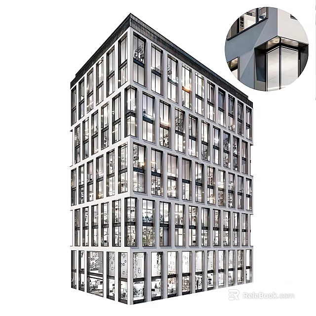 Modern High Rise Office Building Exterior With Glass Curtain Wall And Window Design 3d model 