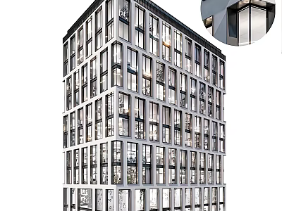Modern High Rise Office Building Exterior With Glass Curtain Wall And Window Design 3d model