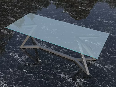 Glass Coffee Table With Metal Frame On Polished Marble Floor 3d model