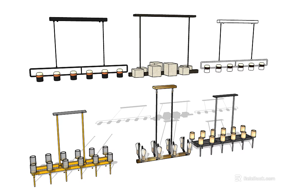 Modern Chandeliers With Linear Metal Frame Multiple Bulbs And Various Design Styles For Interior 3d model
