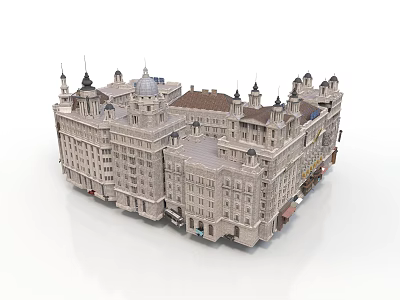 Detailed 3D Model of Historic European Architecture with Spires and Domes 3d model
