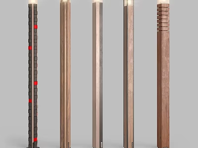 Modern Outdoor Pillar Lights With Various Wooden Designs For Garden Spaces 3d model