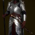 Three Armored Fantasy Characters In Ornate Armor With Spears Swords And Cloaks From Different Angles