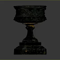 Silver Carved Decorative Vessel With Intricate Patterns And Pedestal Base