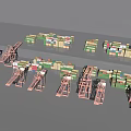 3D Model Of Container Terminal Featuring Cranes And Stacked Containers Logistics Setup 3d model