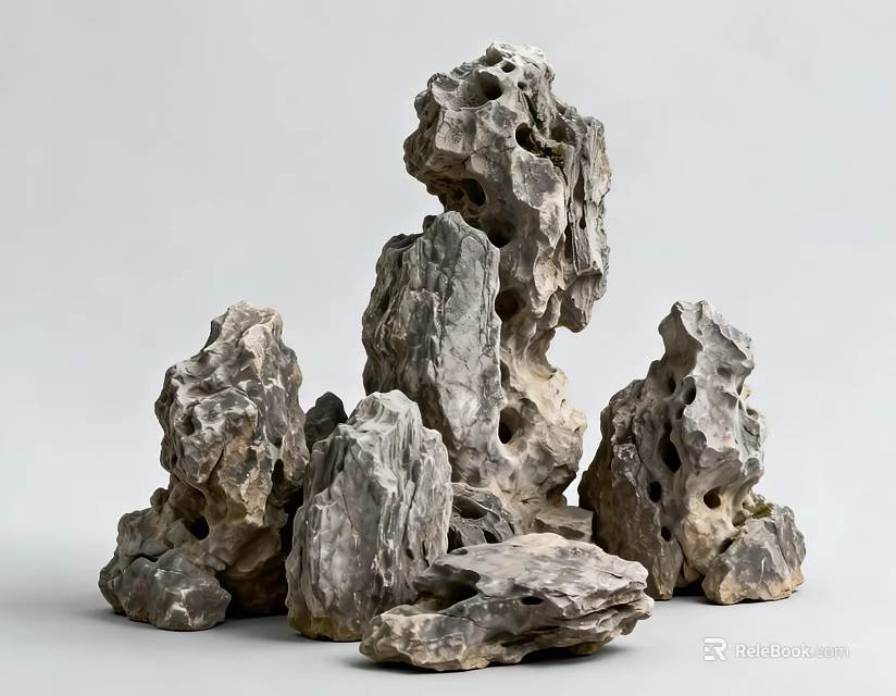 Natural Looking Rockery Stones With Holes And Textured Surface For Garden Decor 3d model 