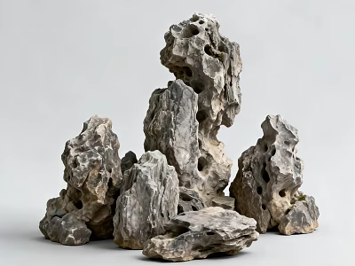 Natural Looking Rockery Stones With Holes And Textured Surface For Garden Decor 3d model
