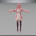 Anime Girl With Pink Hair In Pink Coat White Dress Purple Stockings And Pink Shoes