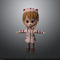 Cute Child With Red Hair Wearing Cat Ear Hat And Red White Coat Stretching Arms