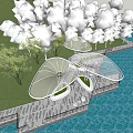 Waterfront Pergola Design With Glass Canopy And Wooden Deck Surrounded By Trees