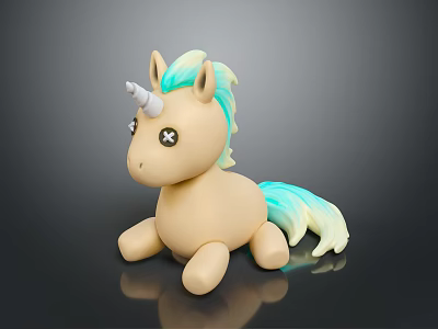 Cute Unicorn Toy With Beige Body Turquoise Mane And Tail White Horn Sitting Pose 3d model