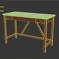 Wooden Desk With Marble Top And Single Drawer Featuring Cross Leg Design For Home Office