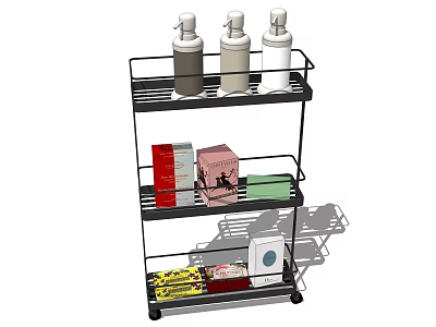 Rolling 3 Tier Storage Shelf Unit with Bottles Boxes and Home Organization Supplies 3d model
