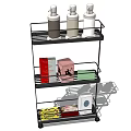 Rolling 3 Tier Storage Shelf Unit with Bottles Boxes and Home Organization Supplies