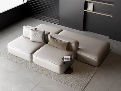 Modern Leisure Sofa Set With Light Gray Modular Design And Small Coffee Table On Rug 3d model