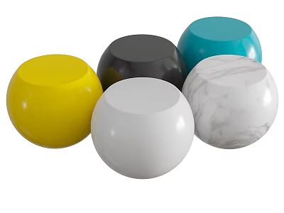 Colorful Round Stools With Yellow Black Blue White And Marble Texture Design 3d model