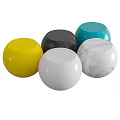 Colorful Round Stools With Yellow Black Blue White And Marble Texture Design
