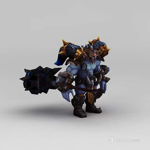 Inflatable Blue Warrior Character With Spiked Armor And Large Hammer Design 3d model 