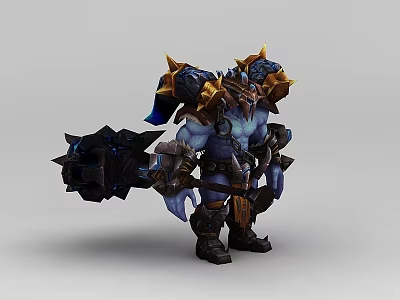 Inflatable Blue Warrior Character With Spiked Armor And Large Hammer Design 3d model