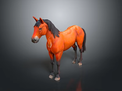 Orange Horse With Black Mane And Tail Standing On Dark Background 3d model