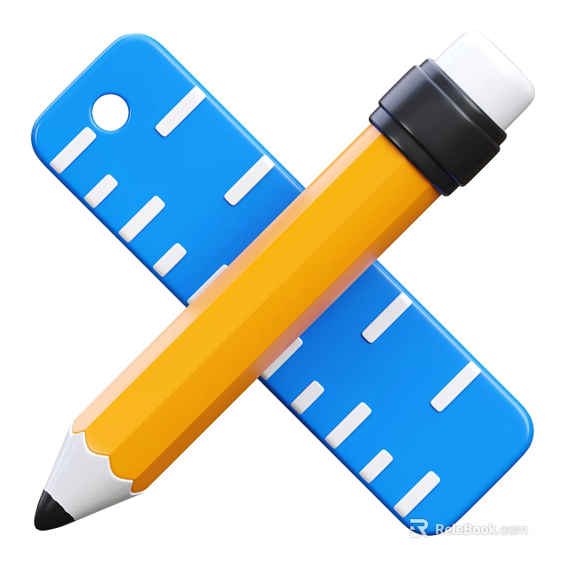 Yellow Pencil Crossed With Blue Ruler As Stationery Tools For Writing 3d model 