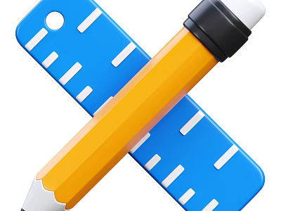 Yellow Pencil Crossed With Blue Ruler As Stationery Tools For Writing 3d model