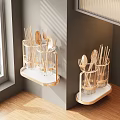 Modern Decorative Ornament Set With Golden Frame Storage Racks And Transparent Glass Tableware Holders