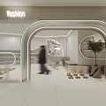 Modern Fashion Store Interior With Neon Lighting Arched Entrance And Shoe Displays