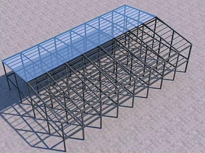 Industrial Equipment Metal Frame Structure With Blue Transparent Roof And Support Beams 3d model