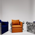 Stylish Accent Chairs With Orange And Blue Upholstery And Carved Armrests In Minimalist White Space
