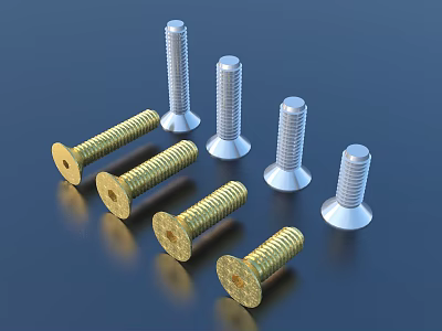 Gold And Silver Metal Screws With Different Head Styles And Lengths 3d model