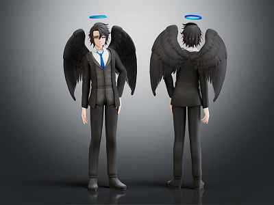 Two Characters in Suits With Black Wings and Halos Design Concept Art 3d model