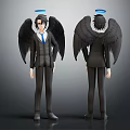 Two Characters in Suits With Black Wings and Halos Design Concept Art