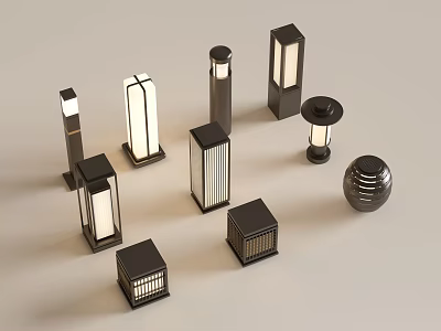 Modern Chinese Landscape Lamp Lawn Lamp Garden Lamp Outdoor Lamp Combination 3d model