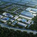 Modern Industrial Factory Plant Aerial Layout With Greenery Roads And Facilities