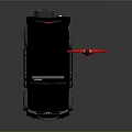 Black Off Road Vehicle With Roof Rack And Large Tires Beside Red Suit Figure