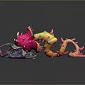 Colorful 3D Fantasy Monster Game Movie Character with Pink Yellow Body Spikes and Tentacles