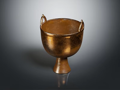 Shiny Golden Metal Bowl With Two Handles And Tall Base For Home Decor 3d model